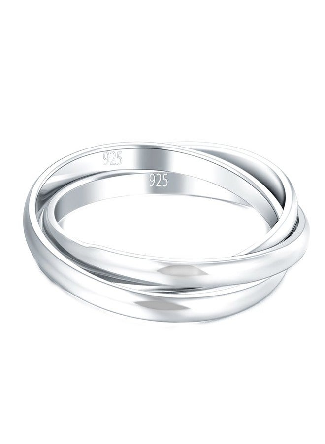 BORUO 925 Sterling Silver Ring, Fidget Ring Anxiety Ring, Triple Row Rolling Interlocking Stacking Rings, High Polish Rings for Women, Men Each Band Width 1.8mm Size 6.5 - Image 2